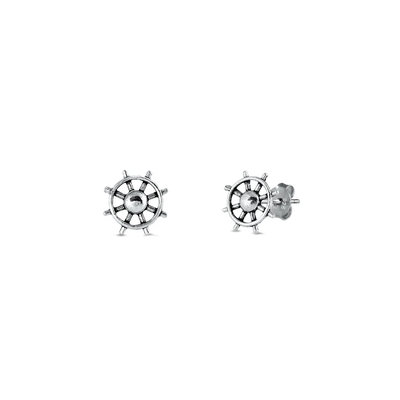 Sterling Silver Ship Helm Stud Earrings