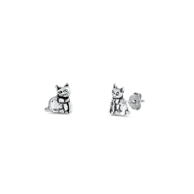 Sterling Silver Cat Stud Earrings