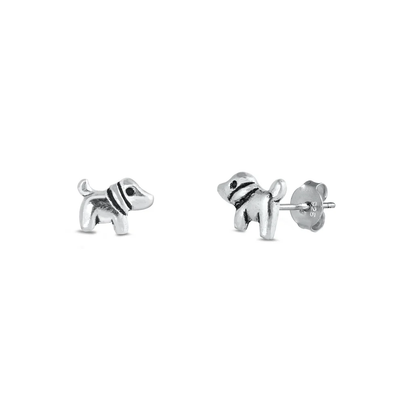 Sterling Silver Dog Stud Earrings