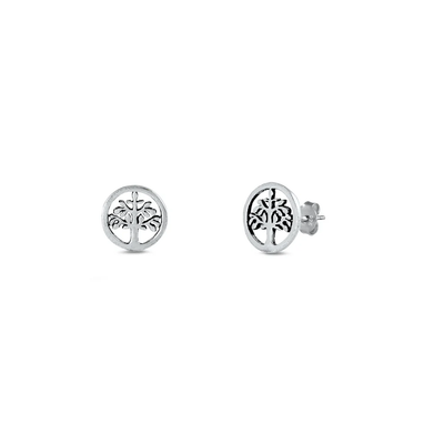 Sterling Silver 10mm Tree Of Life Stud Earrings