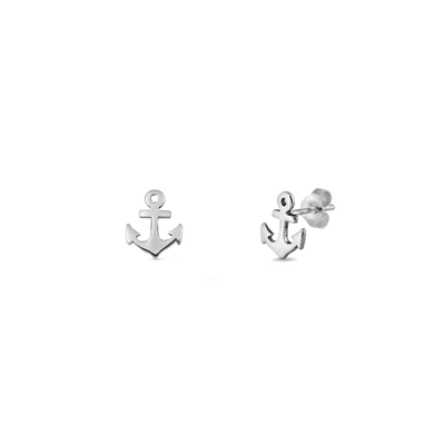 Sterling Silver Oxidized Anchor Stud Earrings