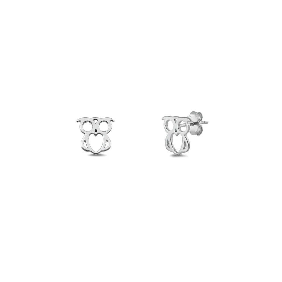 Sterling Silver Owl Stud Earrings
