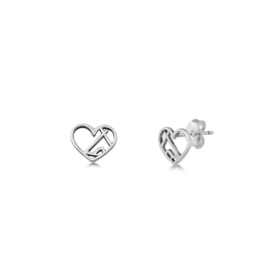 Sterling Silver Heart And Mountain Stud Earrings