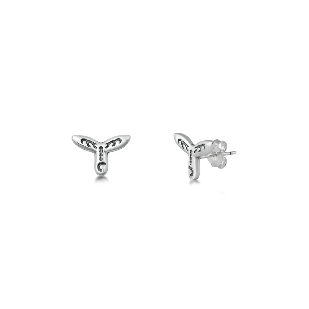 Sterling Silver Oxidized 8mm Whale Tail Stud Earrings