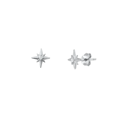 Sterling Silver Oxidized Twinkle Stars Clear CZ Stud Earrings