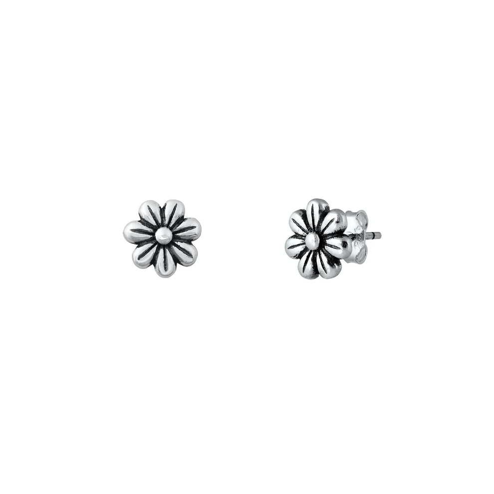 Sterling Silver Oxidized Flowers Stud Earrings