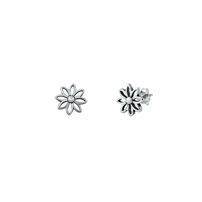 Sterling Silver Oxidized Daisy Stud Earrings