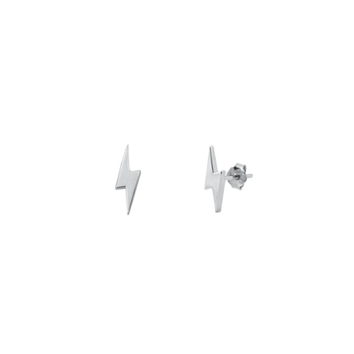 Sterling Silver Rhodium Plated Thunderbolt Stud Earrings