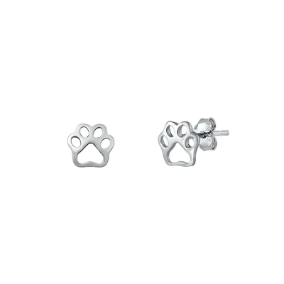 Sterling Silver Rhodium Plated Paw Print Stud Earrings