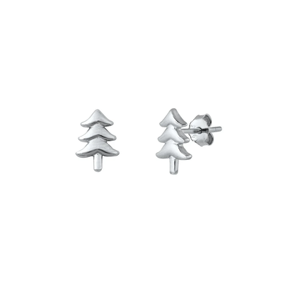 Sterling Silver Rhodium Plated Christmas Tree Stud Earrings