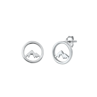 Sterling Silver Rhodium Plated Mountain Stud Earrings