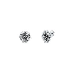 Sterling Silver Oxidized Flower Stud Earrings