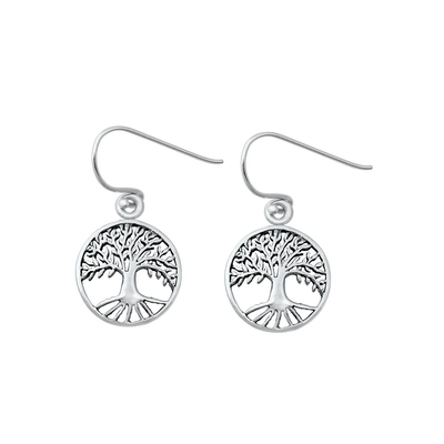 Sterling Silver Oxidized 16mm Tree Of Life Assorted Plain Earrings