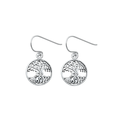 Sterling Silver Oxidized 17mm Tree Of Life Assorted Plain Earrings