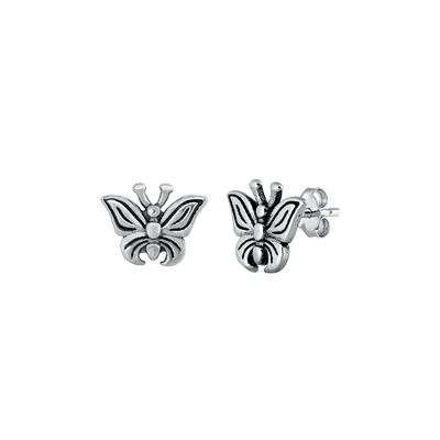 Sterling Silver Oxidized 8mm Butterfly Stud Earrings