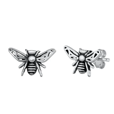 Sterling Silver Oxidized Bee Stud Earrings