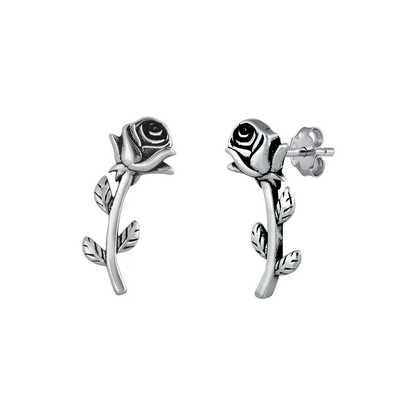 Sterling Silver Oxidized Rose Stud Earrings