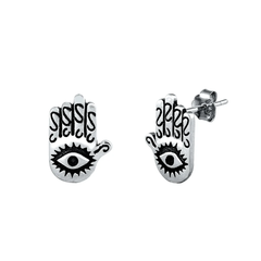 Sterling Silver Oxidized Hamsa Stud Earrings