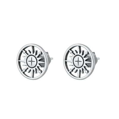 Sterling Silver Oxidized Compass Stud Earrings