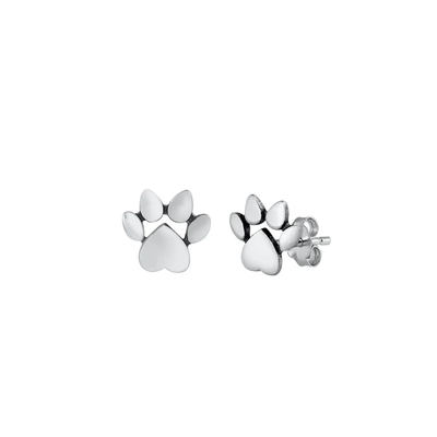 Sterling Silver Oxidized Paw Prints Stud Earrings