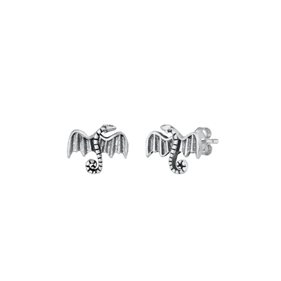 Sterling Silver Oxidized Dragon Stud Earrings