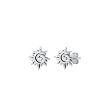 Load image into Gallery viewer, Sterling Silver Oxidized 9mm Sun Stud Earrings