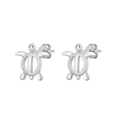 Sterling Silver Rhodium Plated Turtle Stud Earrings