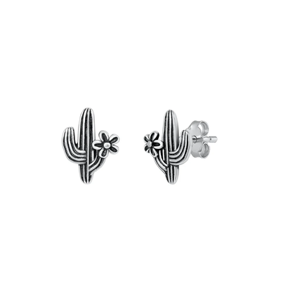 Sterling Silver Oxidized Cactus Stud Earrings