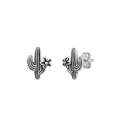 Sterling Silver Oxidized Cactus Stud Earrings