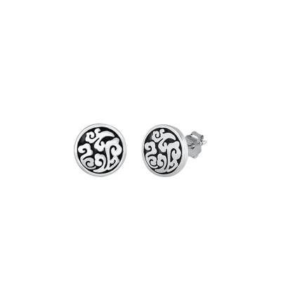 Sterling Silver Oxidized Round Stud Earrings