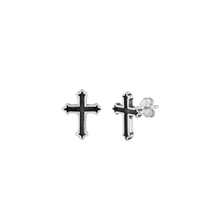 Load image into Gallery viewer, Sterling Silver Oxidized 5.5mm Cross Stud Earrings