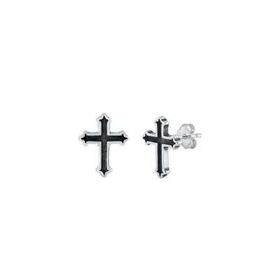 Sterling Silver Oxidized 5.5mm Cross Stud Earrings