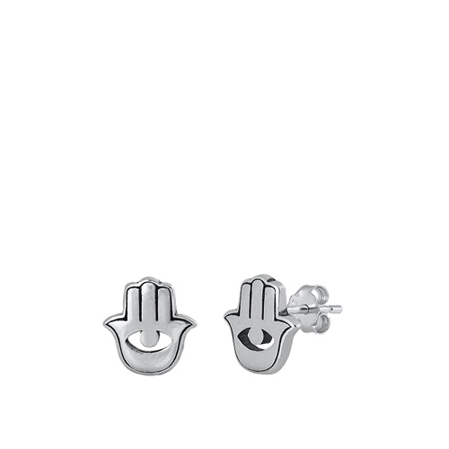 Sterling Silver Oxidized Hamsa Stud Earrings