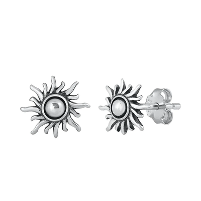 Sterling Silver Oxidized Sun Stud Earrings