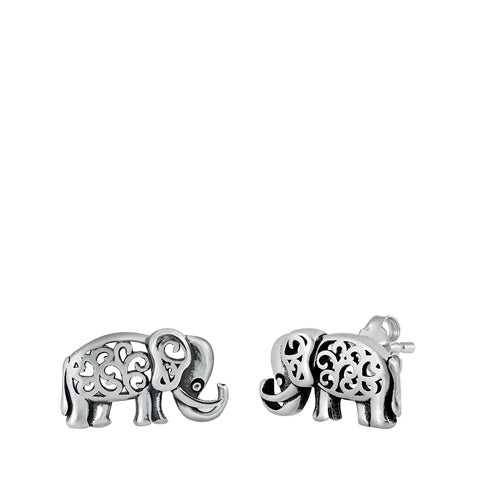 Sterling Silver Oxidized Elephant Stud Earrings