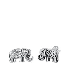 Sterling Silver Oxidized Elephant Stud Earrings