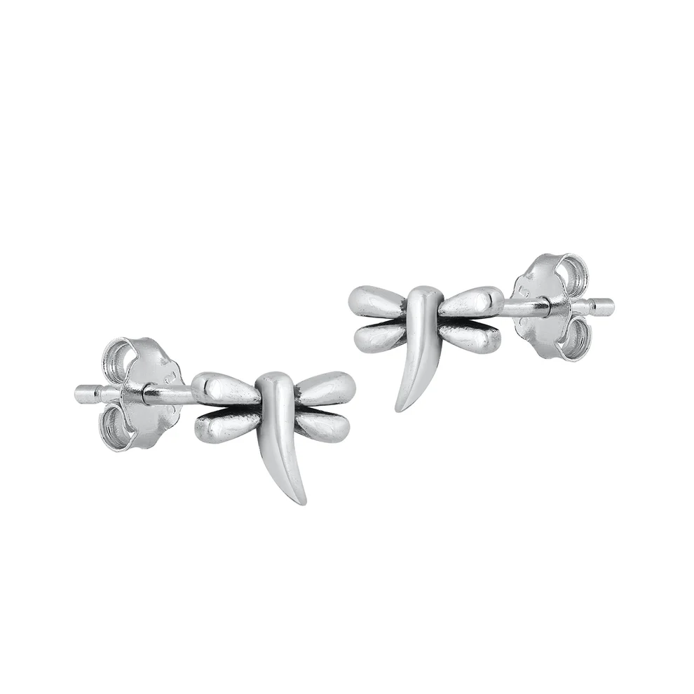 Sterling Silver Oxidized 5.6mm Dragonfly Stud Earrings