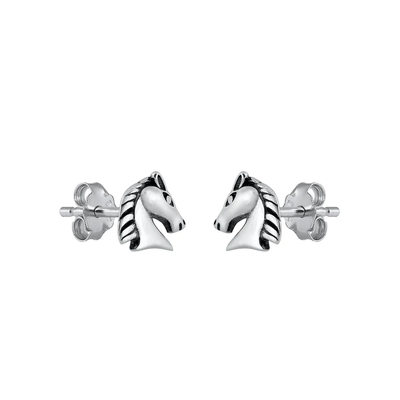 Sterling Silver Oxidized Horse Stud Earrings