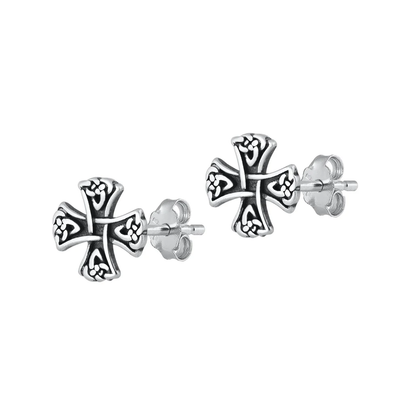 Sterling Silver Oxidized Celtic Cross Stud Earrings