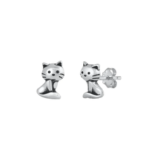 Load image into Gallery viewer, Sterling Silver Oxidized Cat Stud Earrings