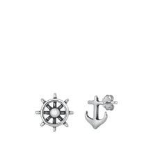 Load image into Gallery viewer, Sterling Silver Oxidized Helm And Anchor Stud Earrings