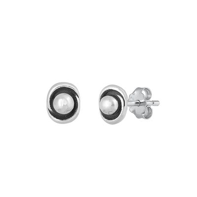 Sterling Silver Oxidized Oval Stud Earrings