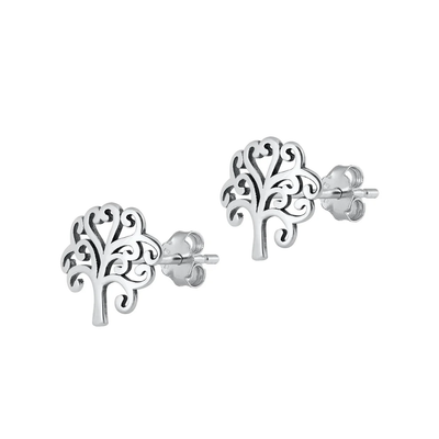 Sterling Silver Oxidized Tree Stud Earrings