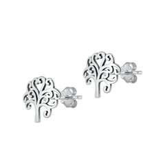 Sterling Silver Oxidized Tree Stud Earrings