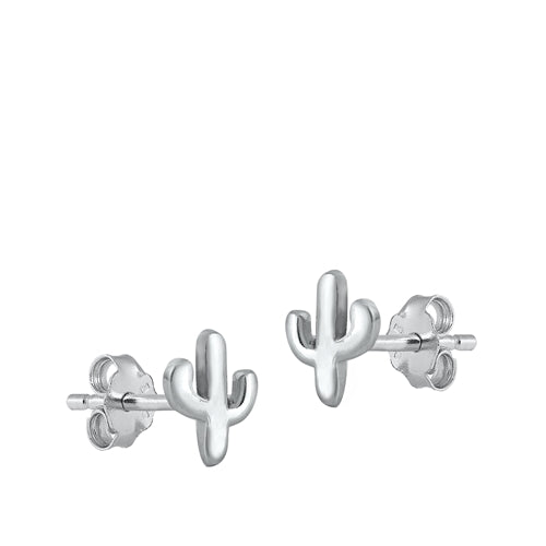 Sterling Silver Rhodium Plated Cactus Stud Earrings
