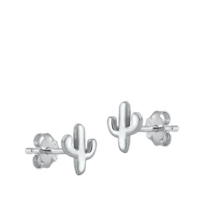 Sterling Silver Rhodium Plated Cactus Stud Earrings