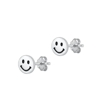 Sterling Silver Oxidized Smiley Face Stud Earrings