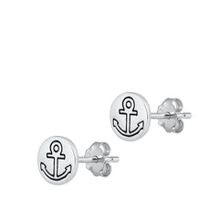 Sterling Silver Oxidized Anchor Stud Earrings