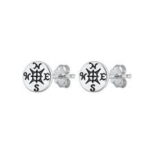 Load image into Gallery viewer, Sterling Silver Oxidized 7.7mm Compass Stud Earrings