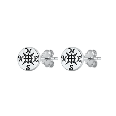 Sterling Silver Oxidized 7.7mm Compass Stud Earrings